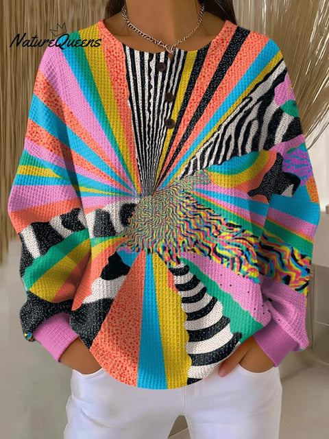Women's Abstract Pattern Art Print Casual Cotton Waffle Sweatshirt