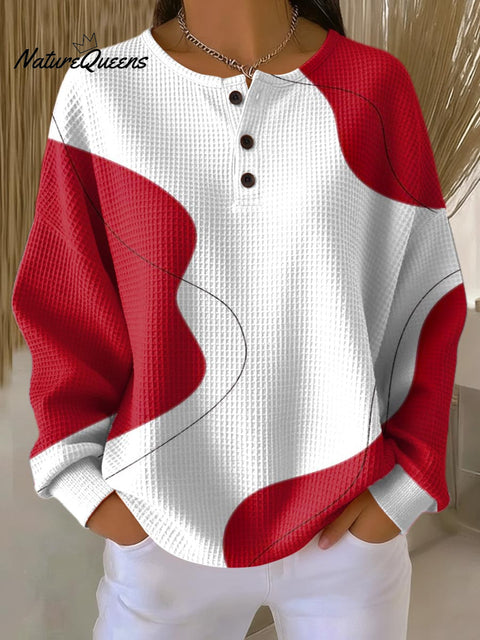 Women's Abstract Pattern Art Print Casual Cotton Waffle Sweatshirt