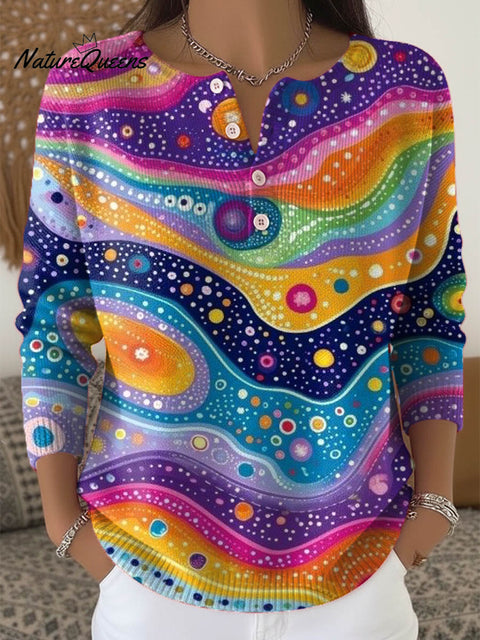Women's Abstract Pattern Art Print Buttoned Cardigan Sweater