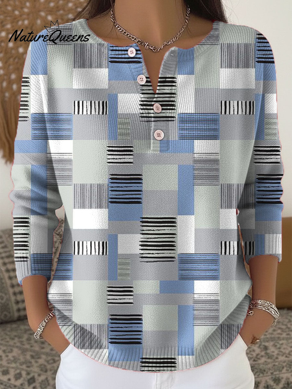 Women's Geometric Pattern Art Print Buttoned Cardigan Sweater