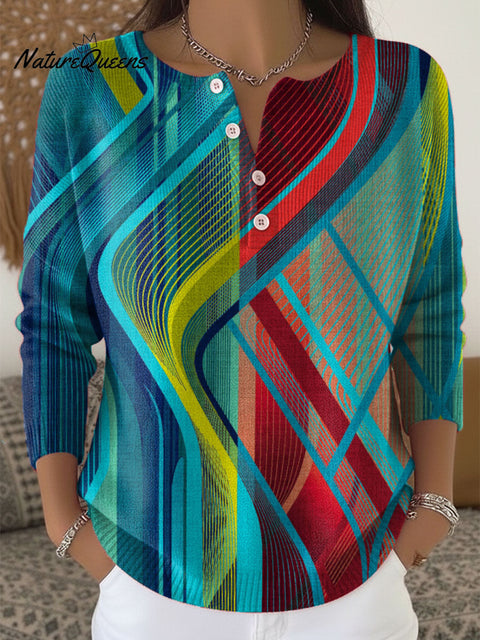 Women's Abstract Pattern Art Print Buttoned Cardigan Sweater