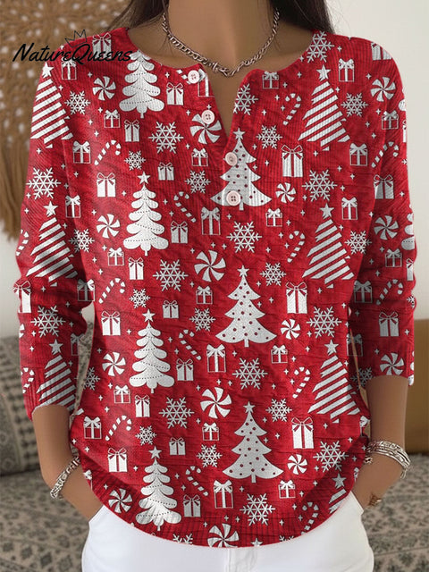 Women's Christmas Tree Pattern Art Print Buttoned Cardigan Sweater