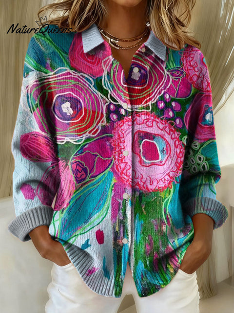 Women's Floral Art Print Casual Sweater