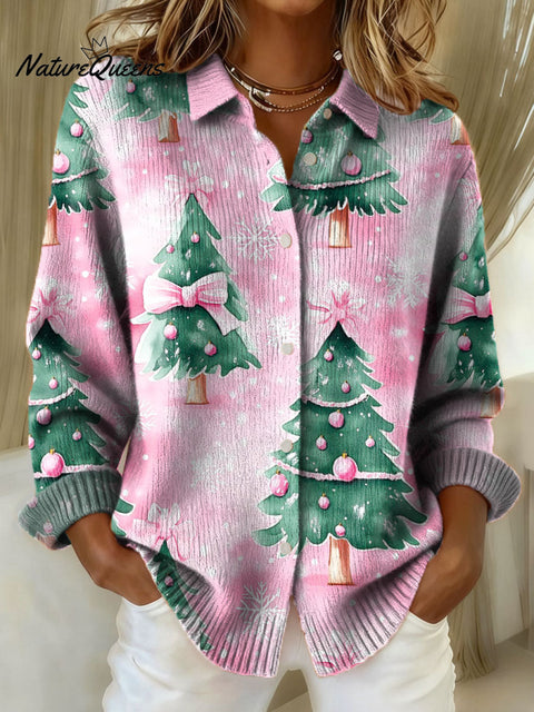 Women's Christmas Tree Art Print Casual Sweater