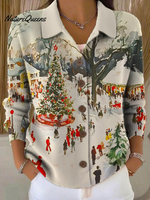 Women's Christmas Pattern Art Print Casual Sweater