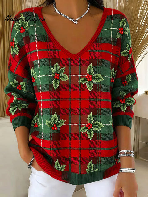 Women's Christmas Pattern Art Print Casual Pullover Sweater