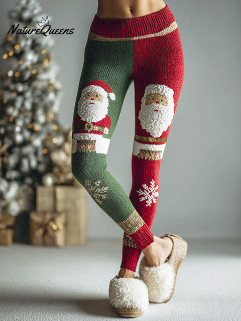 Women's Christmas Santa Pattern Art Printed Knitted Leggings
