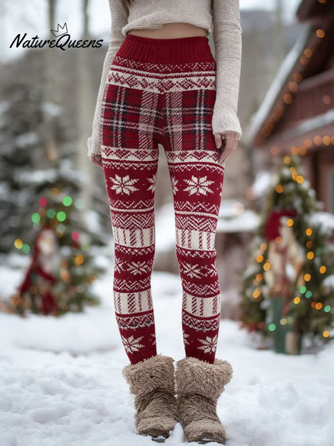 Women's Christmas Pattern Art Printed Knitted Leggings