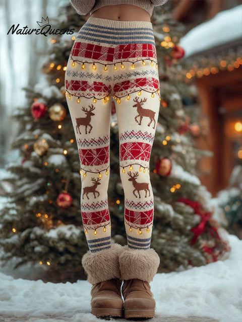 Women's Christmas Deer Pattern Art Printed Knitted Leggings