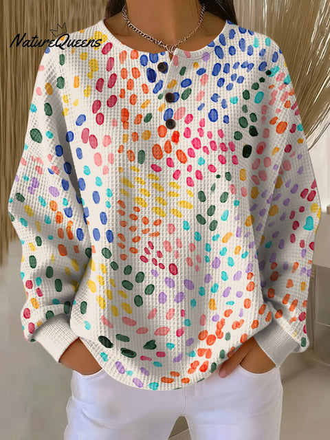 Women's Abstract Pattern Art Print Casual Cotton Waffle Sweatshirt