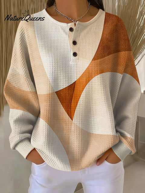 Women's Geometric Pattern Art Print Casual Cotton Waffle Sweatshirt