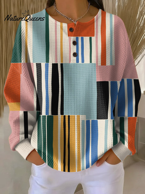 Women's Geometric Pattern Art Print Casual Cotton Waffle Sweatshirt