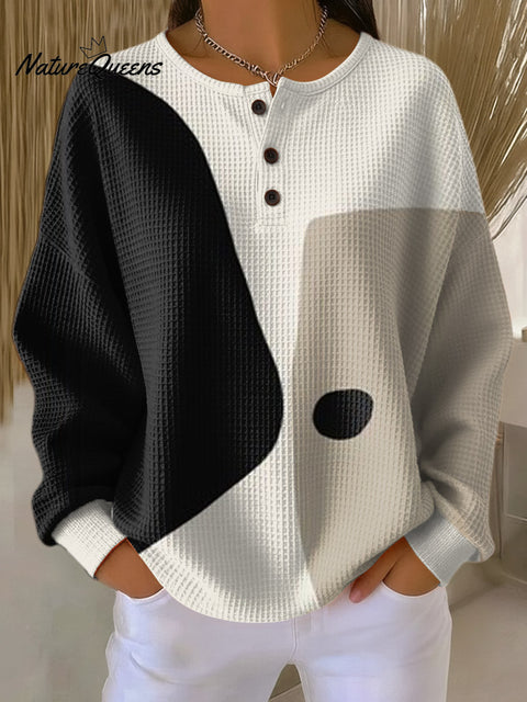 Women's Abstract Pattern Art Print Casual Cotton Waffle Sweatshirt