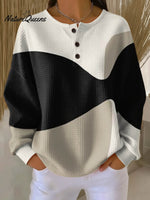 Women's Abstract Pattern Art Print Casual Cotton Waffle Sweatshirt