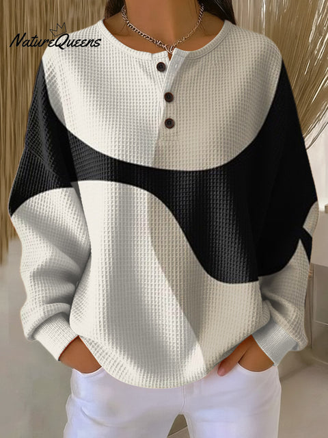 Women's Abstract Pattern Art Print Casual Cotton Waffle Sweatshirt