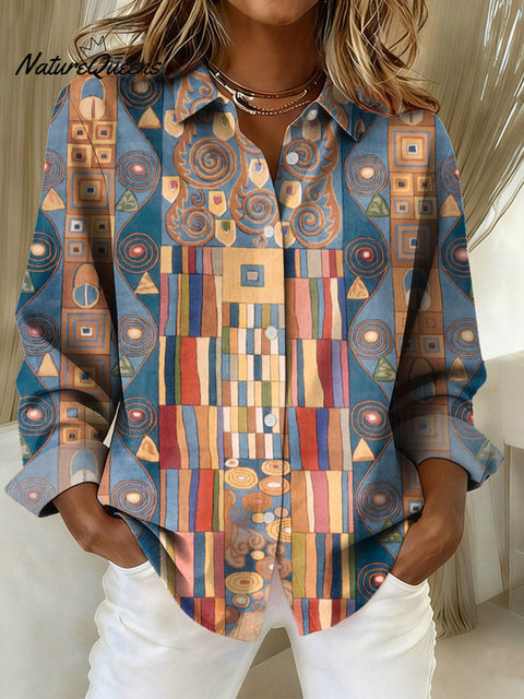 Women's Geometric Pattern Art Print Casual Cotton Shirt