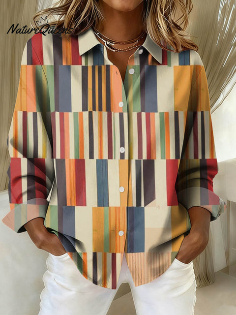 Women's Geometric Pattern Art Print Casual Cotton Shirt