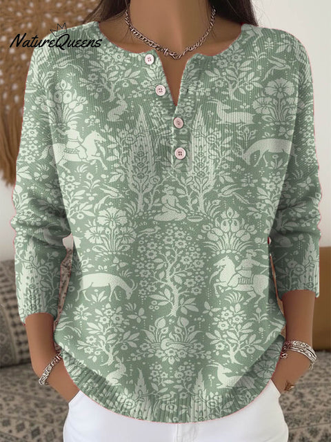 Women's Woodland Pattern Art Print Buttoned Cardigan Sweater