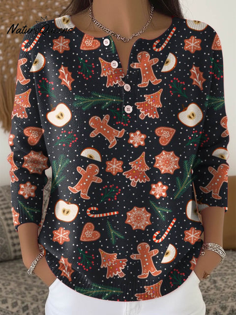 Women's Christmas Pattern Art Print Buttoned Cardigan Sweater