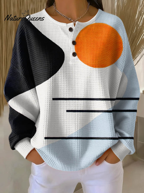 Women's Abstract Pattern Art Print Casual Cotton Waffle Sweatshirt