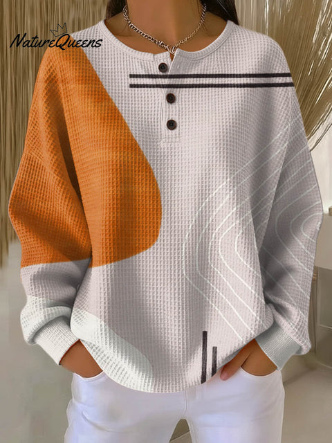 Women's Abstract Pattern Art Print Casual Cotton Waffle Sweatshirt