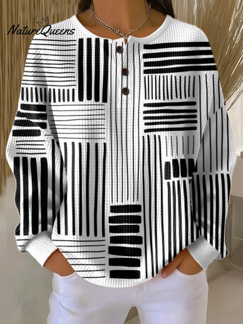 Women's Abstract Pattern Art Print Casual Cotton Waffle Sweatshirt