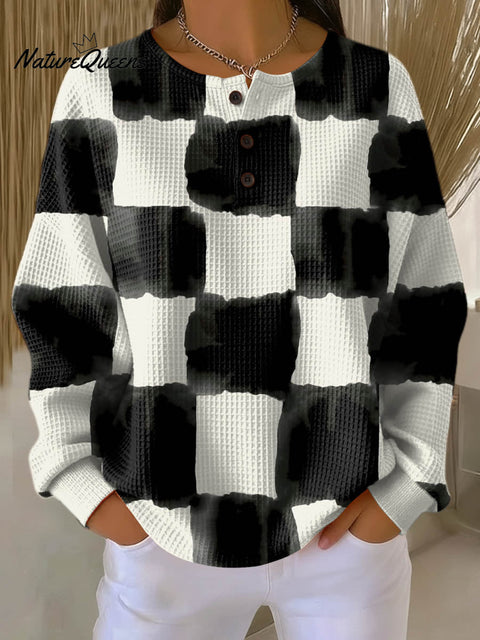 Women's Geometric Pattern Art Print Casual Cotton Waffle Sweatshirt