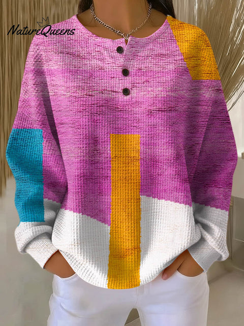 Women's Geometric Pattern Art Print Casual Cotton Waffle Sweatshirt