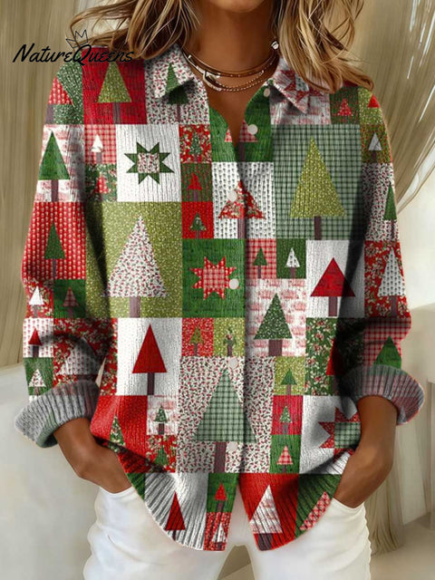 Women's Christmas Tree Art Print Casual Sweater