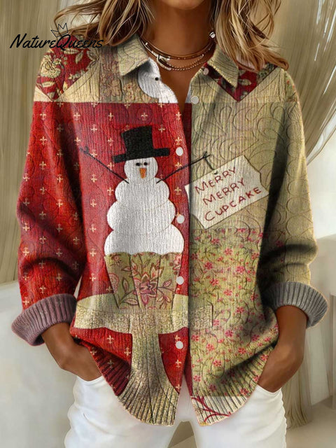 Women's Christmas Snowman Art Print Casual Sweater
