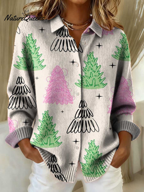Women's Christmas Tree Art Print Casual Sweater