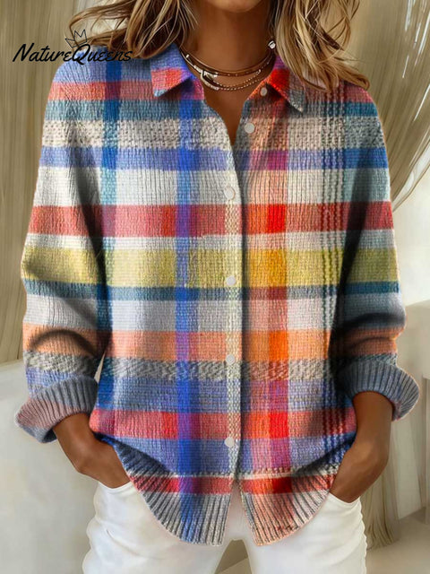 Women's Plaid Pattern Art Print Casual Sweater