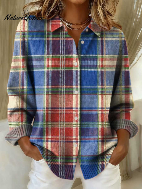 Women's Plaid Pattern Art Print Casual Sweater
