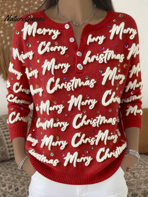 Women's Christmas Pattern Art Print Buttoned Cardigan Sweater