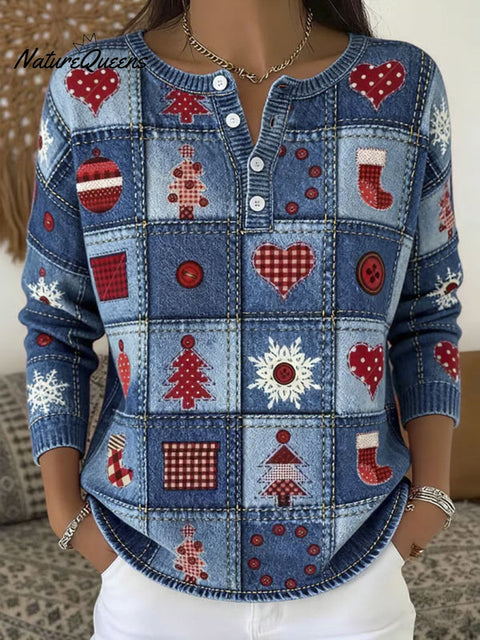 Women's Christmas Tree Art Print Buttoned Cardigan Sweater