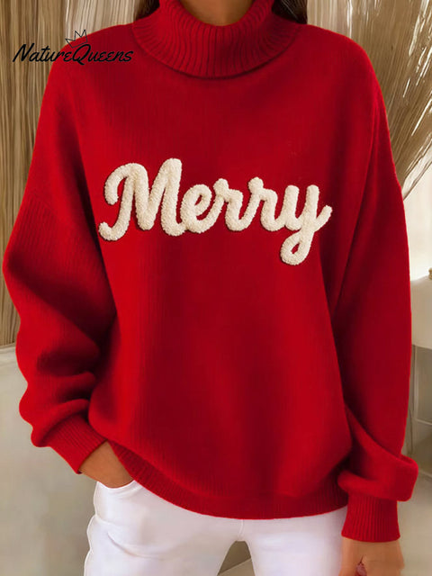 Women's Christmas Pattern Art Print Knit Turtleneck Pullover Sweater