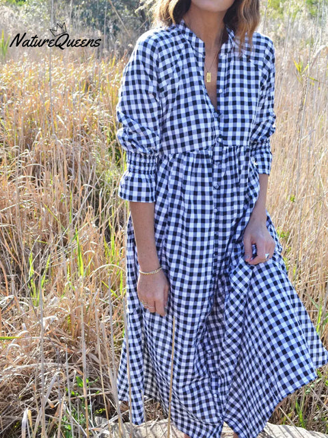 Women's Plaid Pattern Art Print Casual Cotton Dress