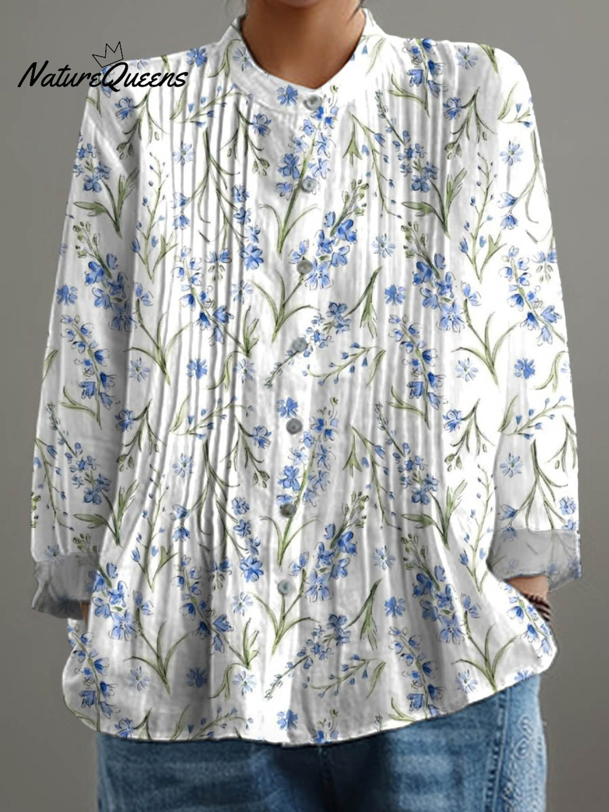 Women's Lovely Floral Art Print Casual Cotton And Linen Shirt