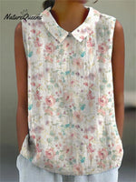 Women's Vintage Art Flower Print Casual Cotton And Linen Shirt