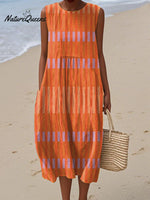 Women's Artistic Geometry Patterns Print Sleeveless Cotton Pocket Wrap Dress