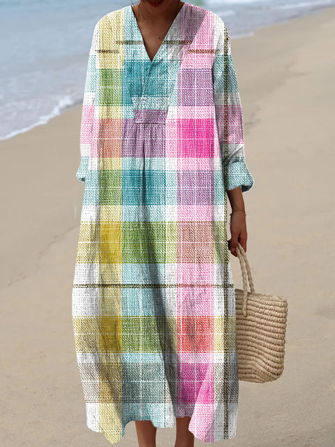 Women's Colorful Art Line Art Lattice Print Dress