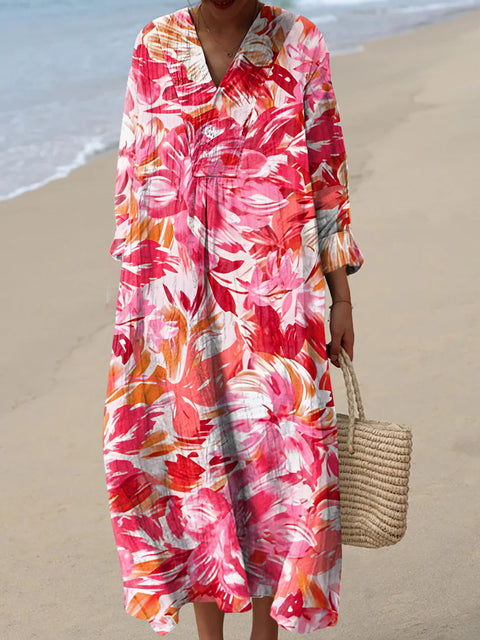 Women's Abstract Art Flowers Print Dress