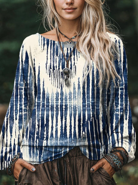 Women's Abstract Art Watercolor Lines Print Casual Cotton And Linen Shirt