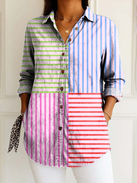 Women's Artistic Creative Lines Print Casual Cotton Shirt