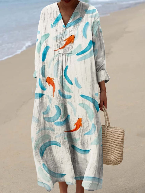 Women's Artistic Abstract Watercolor Fish Art Print Dress