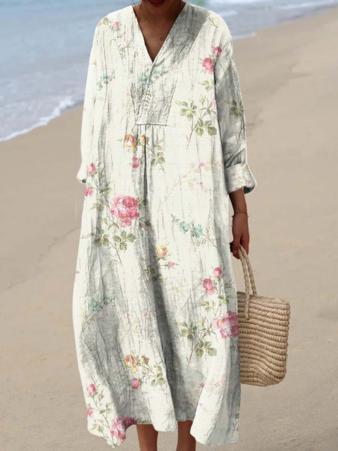 Women's Retro Art Flowers Print Dress