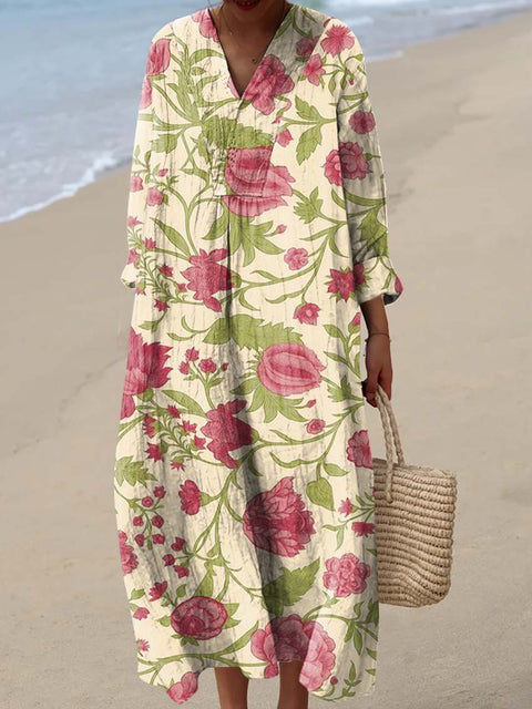 Women's Retro Art Flowers Print Dress