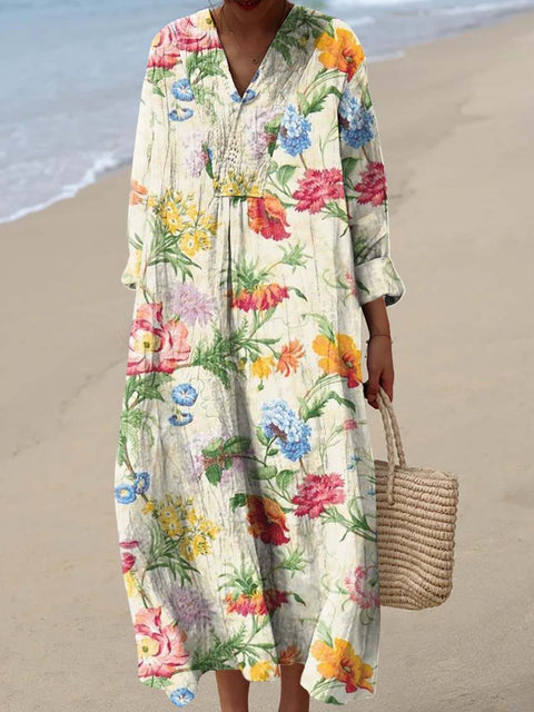 Women's Retro Art Flowers Print Dress