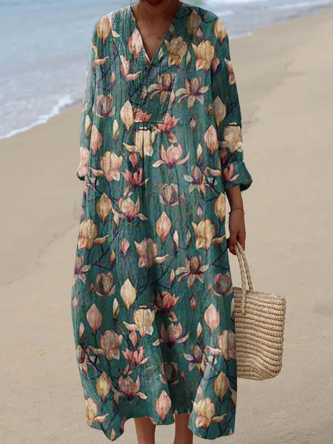 Women's Retro Art Flowers Print Dress