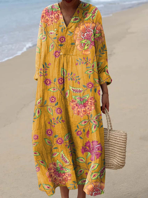 Women's Retro Floral Artwork Print Dress